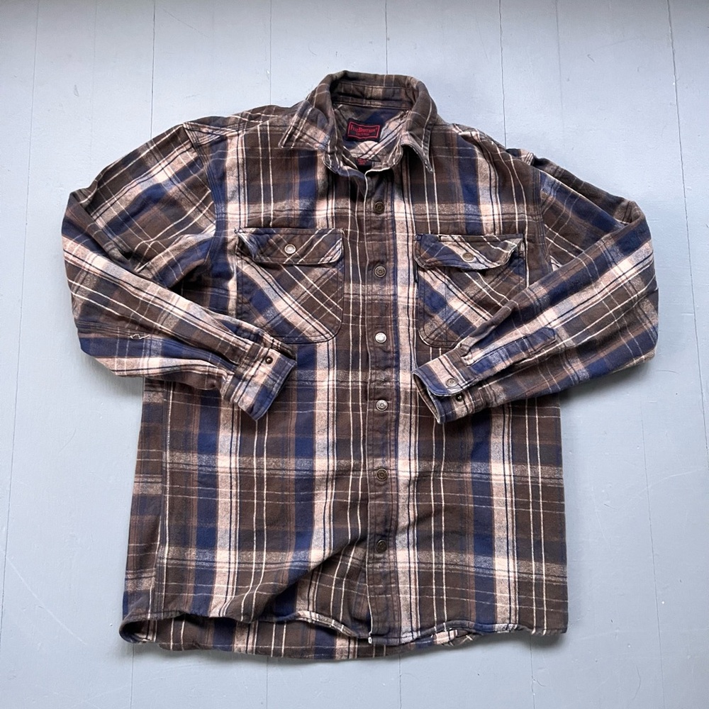 Plaid Button-Up Shirt in Brown and Blue